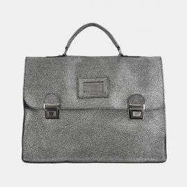 Cartella Frasette in pelle pois glitter argento L