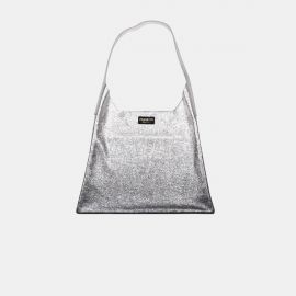W Bag Frasette in pelle laminata argento M 
