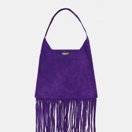 W Bag Frasette in pelle scamosciata viola con frange M 