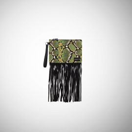 Pochette Frasette in pelle scamosciata verde stampa rettile con frange S