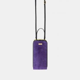 Porta cellulare Frasette in pelle scamosciata viola stampa glitter PC